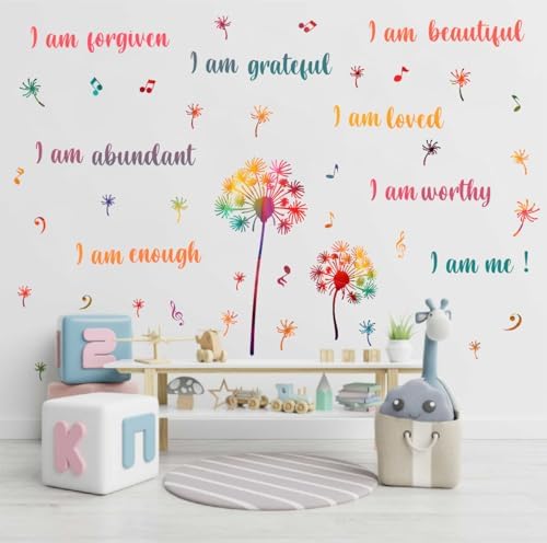 Colorful Dandelion Wall Stickers Motivational Quotes DIY Art
