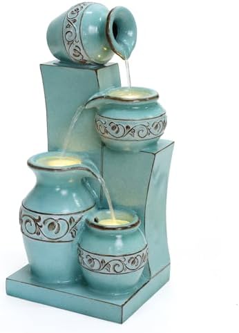 LuxenHome 30 Inch Tall Aqua Blue Water Fountain with LED Lights 1