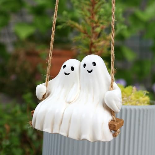 Swing Ghost Couple Garden Statue Outdoor Halloween Decor