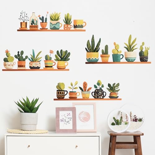 Boho Potted Plants Wall Decals for Living Room and Bedroom