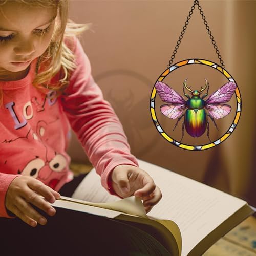 PLIGREAT Realistic Beetle Stained Glass Suncatcher