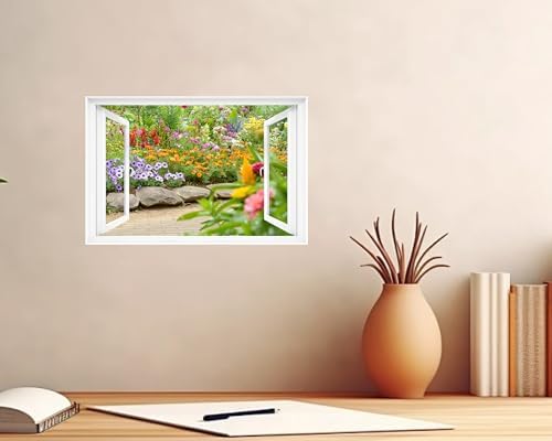 Fake Window Decal 24x16 Vinyl Wall Art Garden Scene Mural Sticker