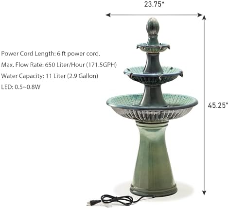 Glitzhome 3 Tier Water Fountain with LED Light
