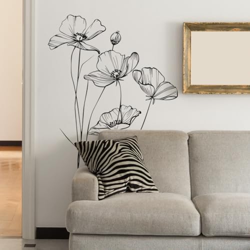 Black and White Poppy Wall Decal Minimalist Botanical Art