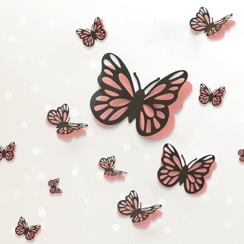 3D Pink Butterfly Wall Art with Removable Stickers - 48 Pcs Black Pink