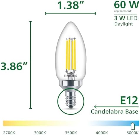 Philips LED 60W B11 12 Pack Daylight Bulbs