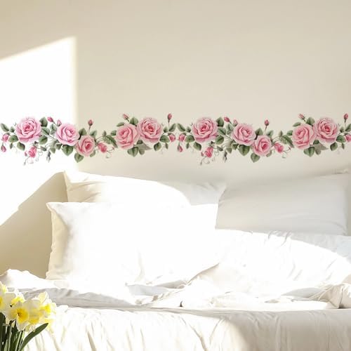 Pink Siren Rose Flower Vine Wall Stickers by sacinora