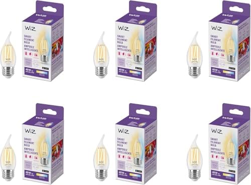 WiZ Clear 40W Filament LED Smart Candle Bulb - Pack of 6