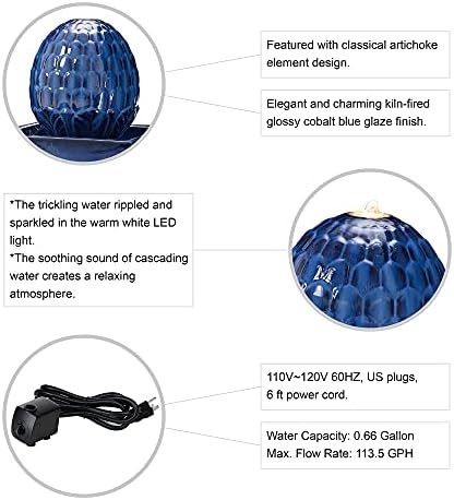 Glitzhome Ceramic Water Fountain with LED Light 3575 H