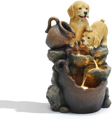 LuxenHome 25 Inch Resin Water Fountain with LED Lights