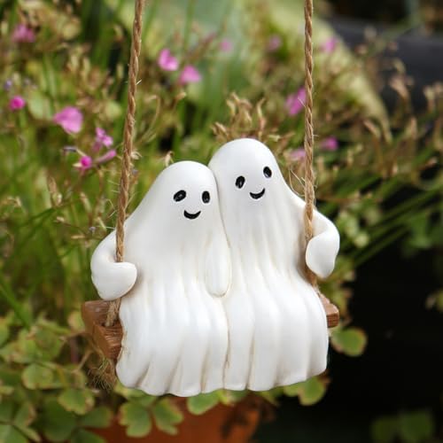 Swing Ghost Couple Garden Statue Outdoor Halloween Decor