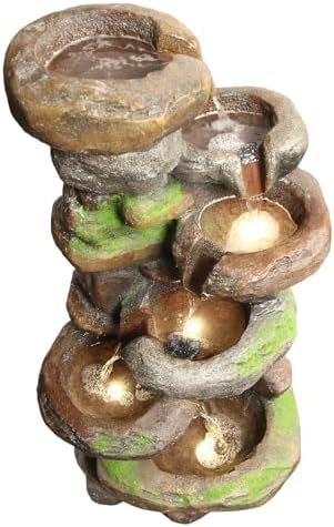 YZM 374 Inch 6-Tier Cascading Rock Water Fountain with LED Lights