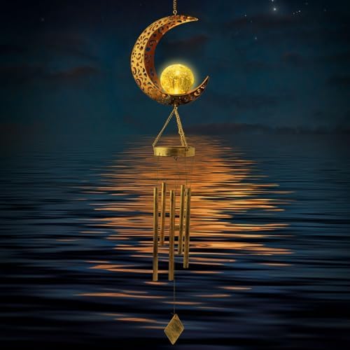 Retro Moon Wind Chimes Solar Lights Outdoor Decor