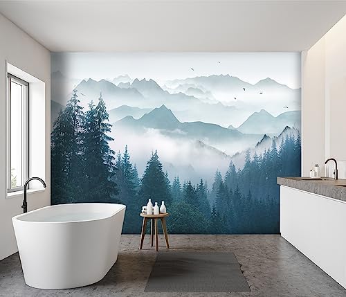 YIHWM Foggy Forest Pine Scenery Fabric Wall Mural 91x65