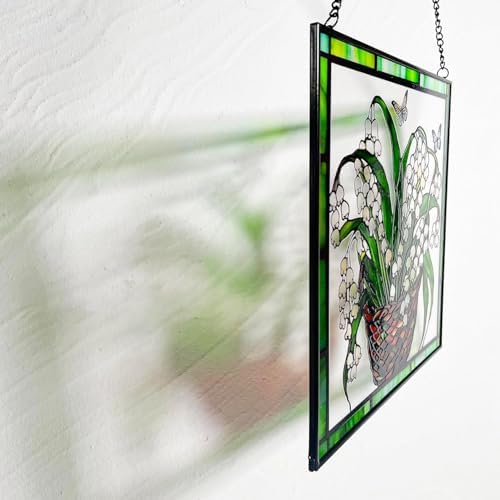 Lily of the Valley and Butterflies Stained Glass Suncatcher
