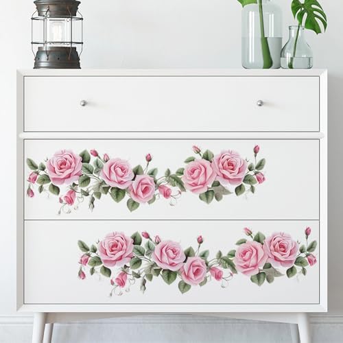 Pink Siren Rose Flower Vine Wall Stickers by sacinora