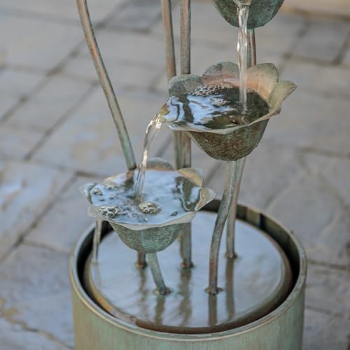 XBrand Metal Multi-Tiered Flower Water Fountain Silver 35 Inch Tall