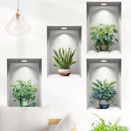3D Green Plant Wall Decals for Living Room Decor