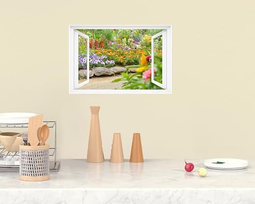 Fake Window Decal 24x16 Vinyl Wall Art Garden Scene Mural Sticker