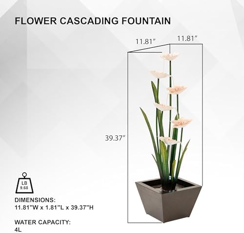XBrand Freestanding Flower Water Fountain with LED Lights 39 Tall