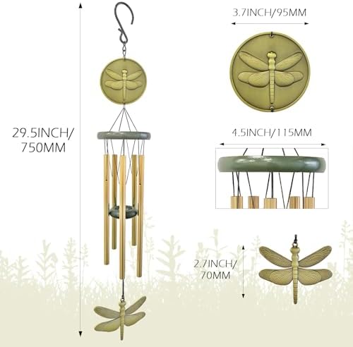Dragonfly Wind Chimes for Outdoor 32 Inch Decor