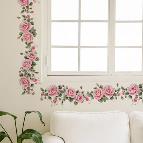 Pink Siren Rose Flower Vine Wall Stickers by sacinora