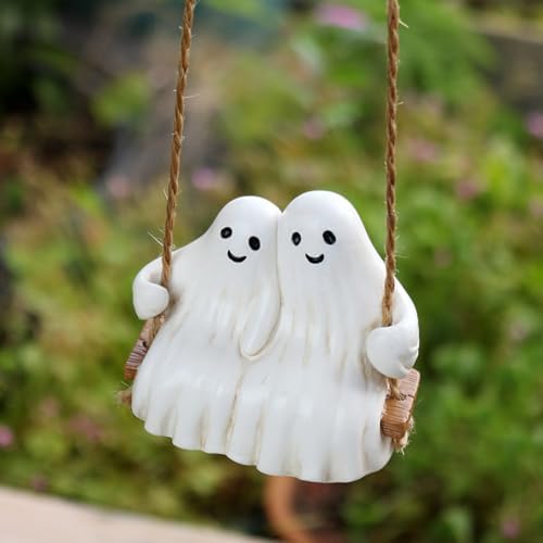 Swing Ghost Couple Garden Statue Outdoor Halloween Decor