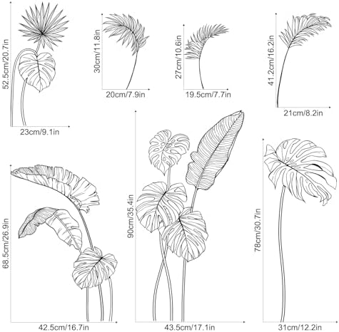 Supzone Black and White Tropical Plants Wall Decals