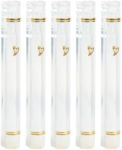 SS Mezuzah Case Holder Clear Plastic Gold SHIN Rubber Plug Set of 5