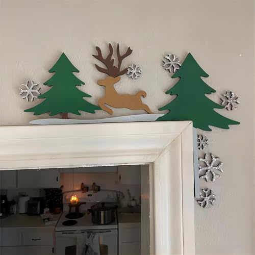 2024 Wooden Christmas Door Topper with Santa and Reindeer Design