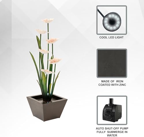 XBrand Freestanding Flower Water Fountain with LED Lights 39 Tall