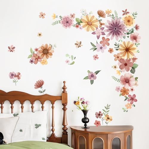 Retro Boho Wildflower Wall Stickers Set 7 Sheets DIY Peel and Stick
