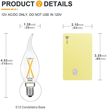 TOKCON 12V E12 LED Candelabra Bulbs - 8 Pack Soft Warm 2700K