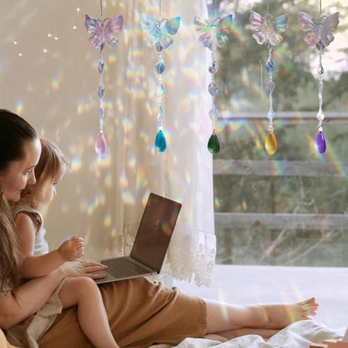 5 Piece Sparkly Butterfly Suncatchers Set for Home and Garden