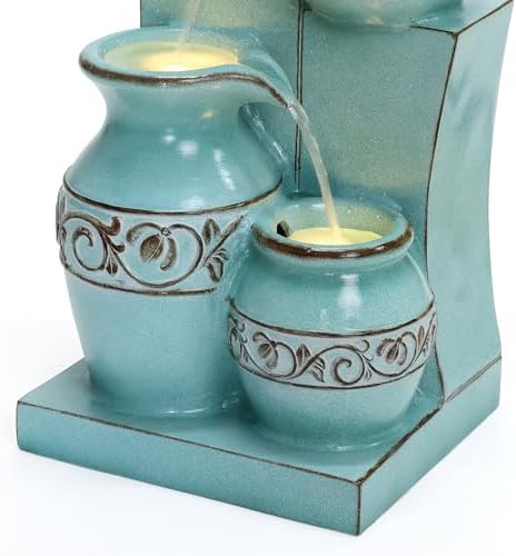 LuxenHome 30 Inch Tall Aqua Blue Water Fountain with LED Lights 1