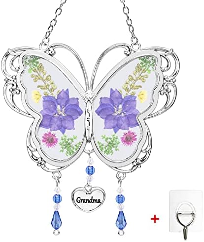 BOGDAN Crystal Butterfly Suncatcher with Pressed Flower Wings