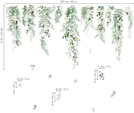 decalmile Large Hanging Vines Wall Decals Green Plants Tropical Leaves Wall Stickers