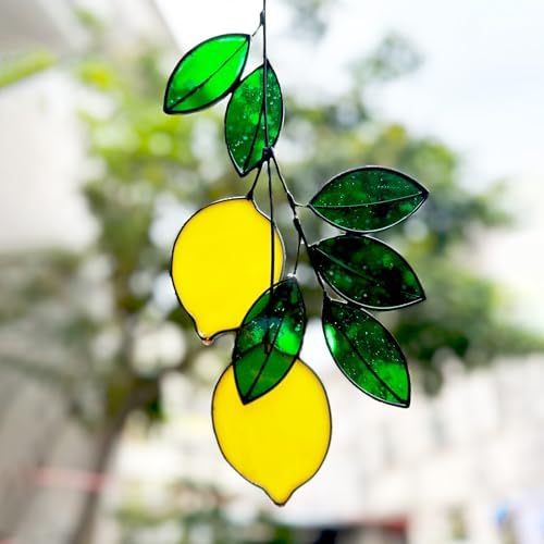 Green Lemon Plant Stained Glass Window Hanger