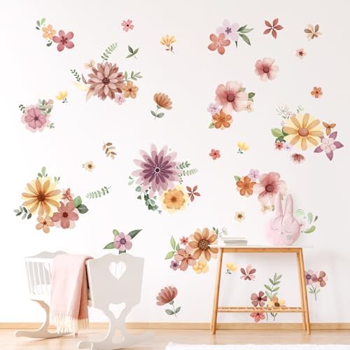 Retro Boho Wildflower Wall Stickers Set 7 Sheets DIY Peel and Stick