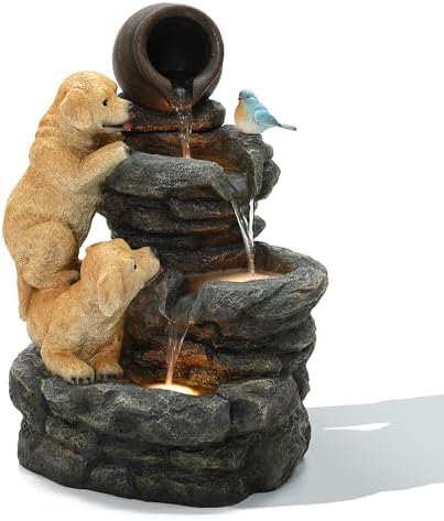 LuxenHome 26 Inch Puppy Themed Water Fountain