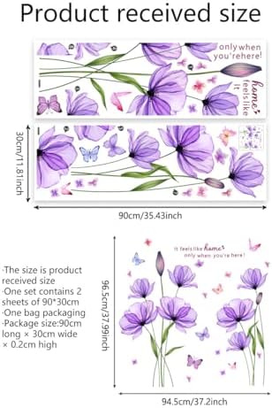 Purple Flower Wall Decals with Butterflies