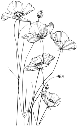 Black and White Poppy Wall Decal Minimalist Botanical Art