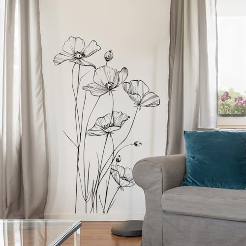 Black and White Poppy Wall Decal Minimalist Botanical Art