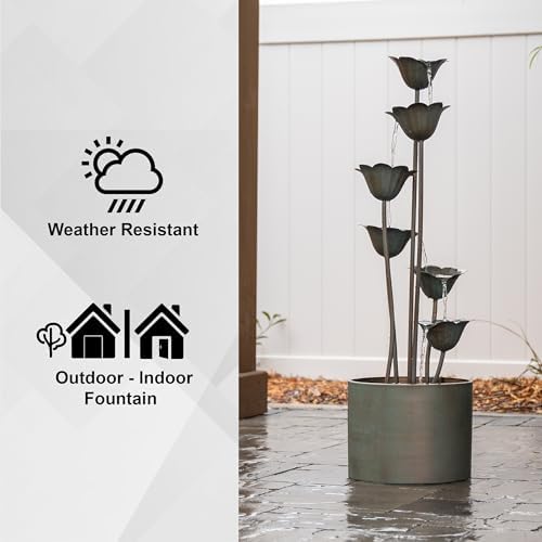 XBrand Metal Multi-Tiered Flower Water Fountain Silver 35 Inch Tall