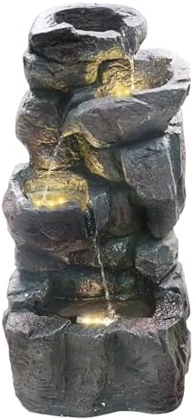 4-Tiers Cascading Rock Water Fountain with LED Light