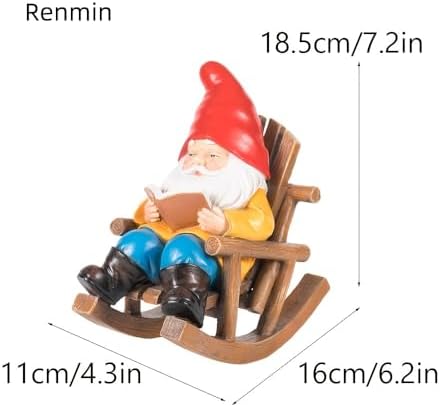 Garden Gnome Reading in Rocking Chair Resin Outdoor Statue