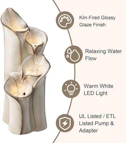 Glitzhome 3125 H Outdoor Water Fountain with LED Lights and Pump