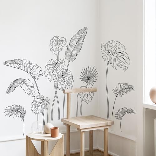 Supzone Black and White Tropical Plants Wall Decals
