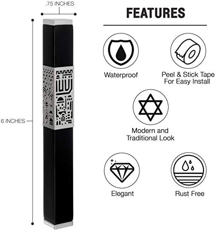 AS Mezuzot Aluminum Mezuzah Case with Modern Jerusalem Shin Design