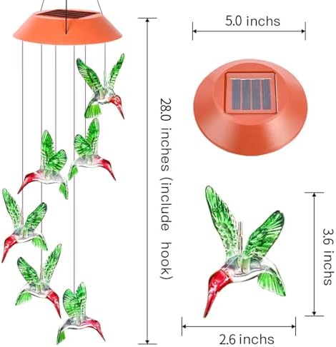 Hummingbird Solar Wind Chimes Garden Decor